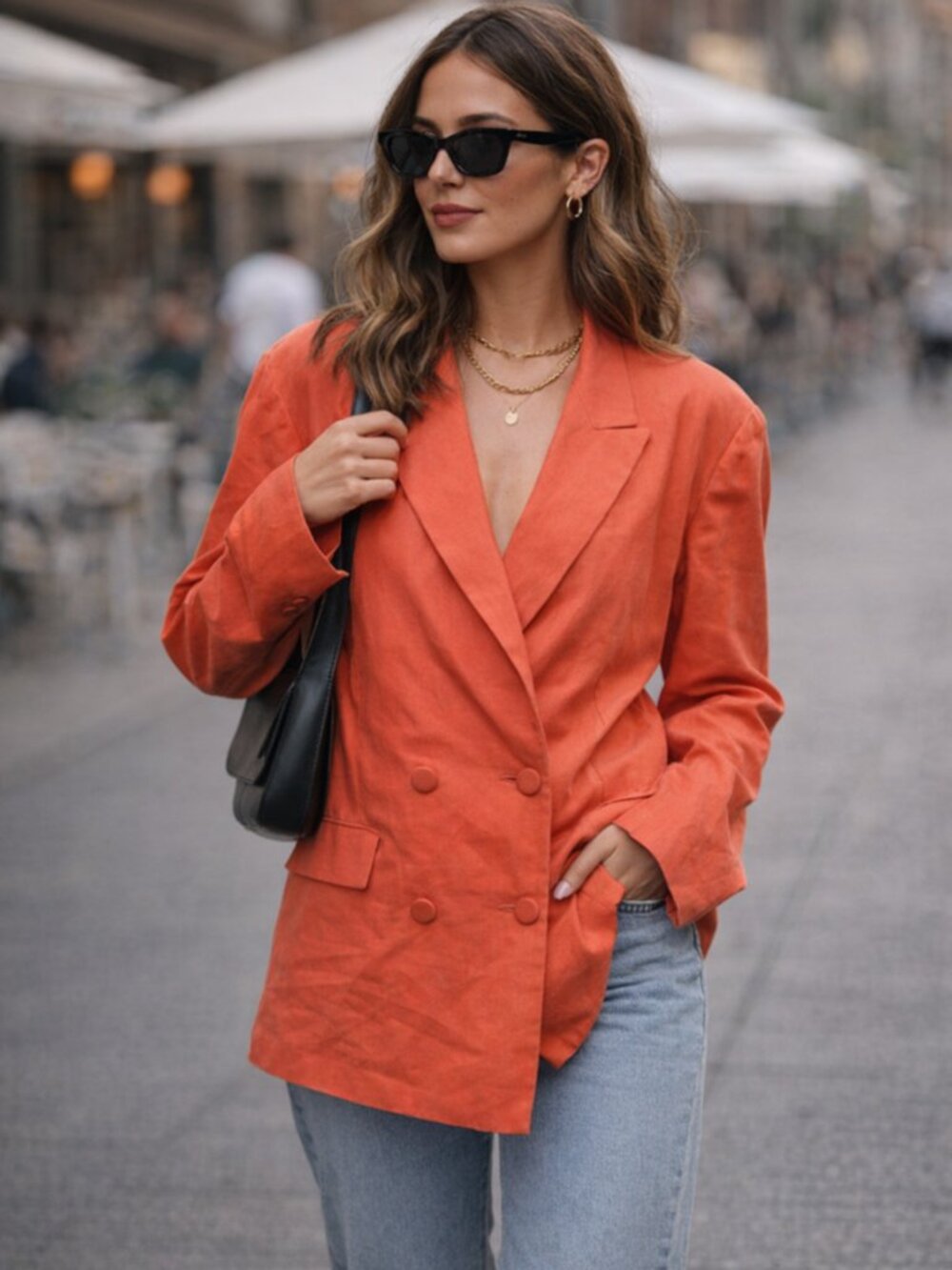 Steve Madden Orange Double-Breasted Blazer